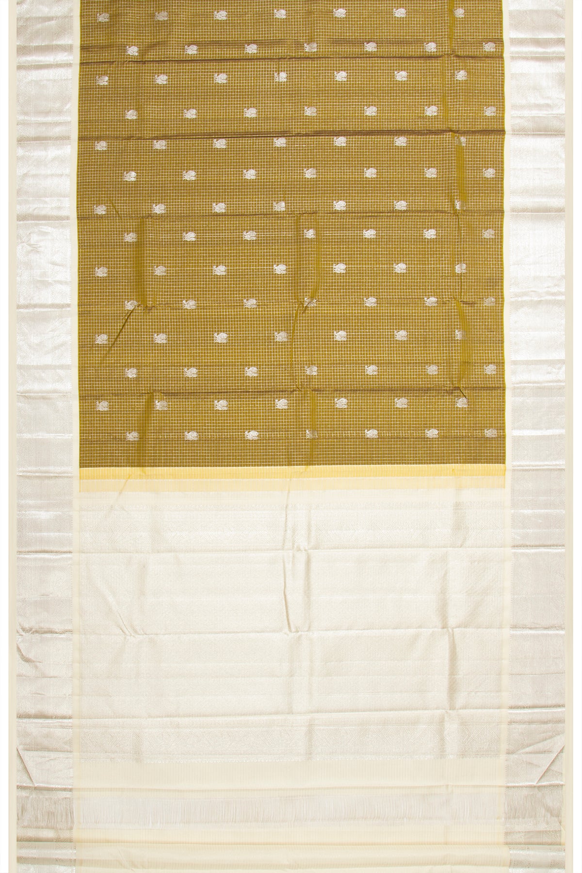 Kanchipuram Silk Checks And Butta Mehandi Green Saree