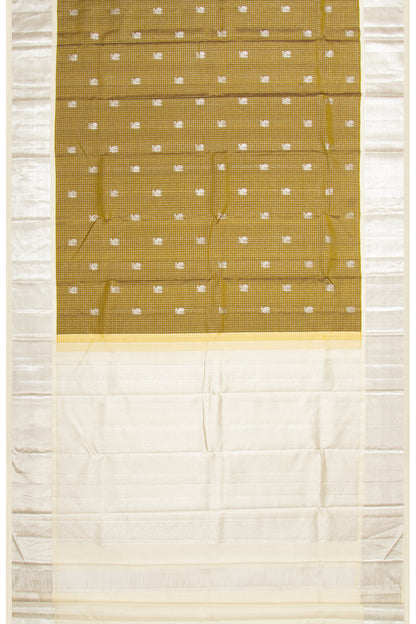Kanchipuram Silk Checks And Butta Mehandi Green Saree