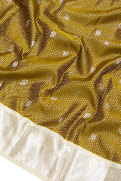 Kanchipuram Silk Checks And Butta Mehandi Green Saree