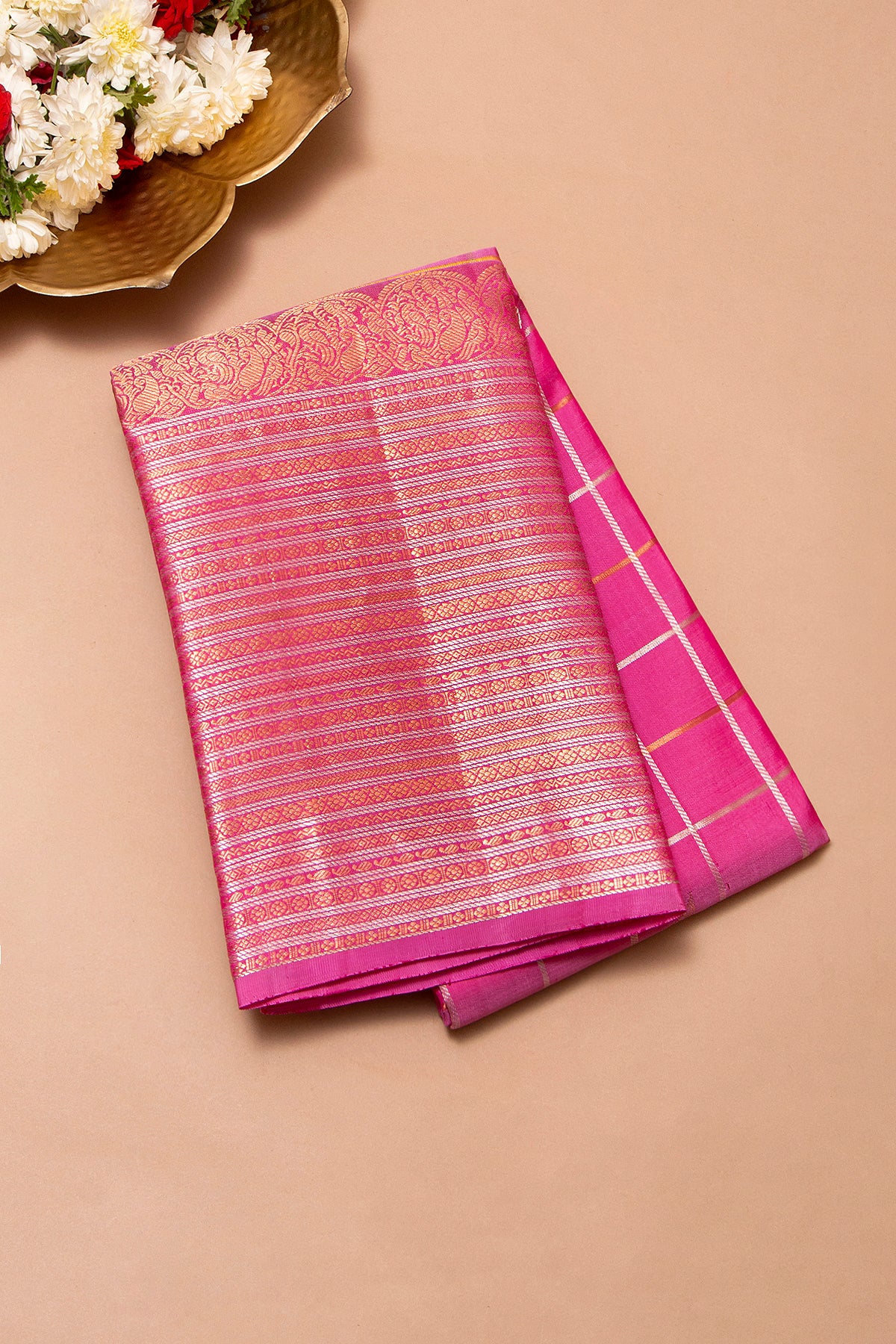 Taranga Kanchi Silk Checks And Butta Pink Saree