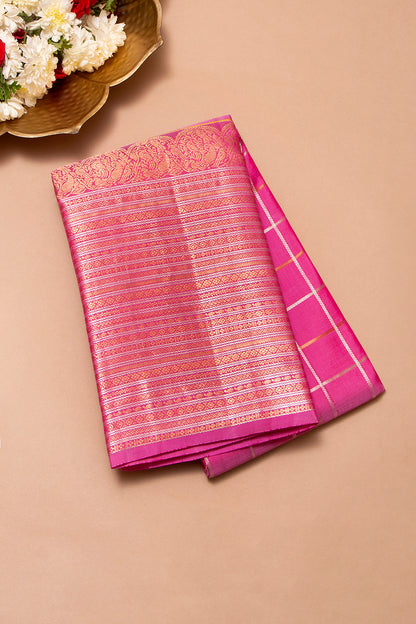 Taranga Kanchi Silk Checks And Butta Pink Saree