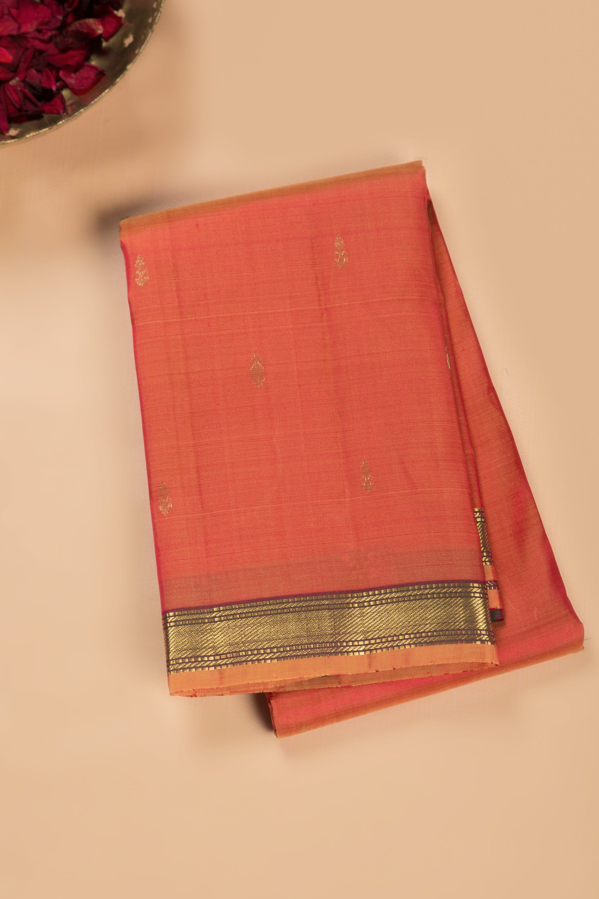 Kanchipuram Silk Butta Dual Tone Pink And Mustard Yellow Saree