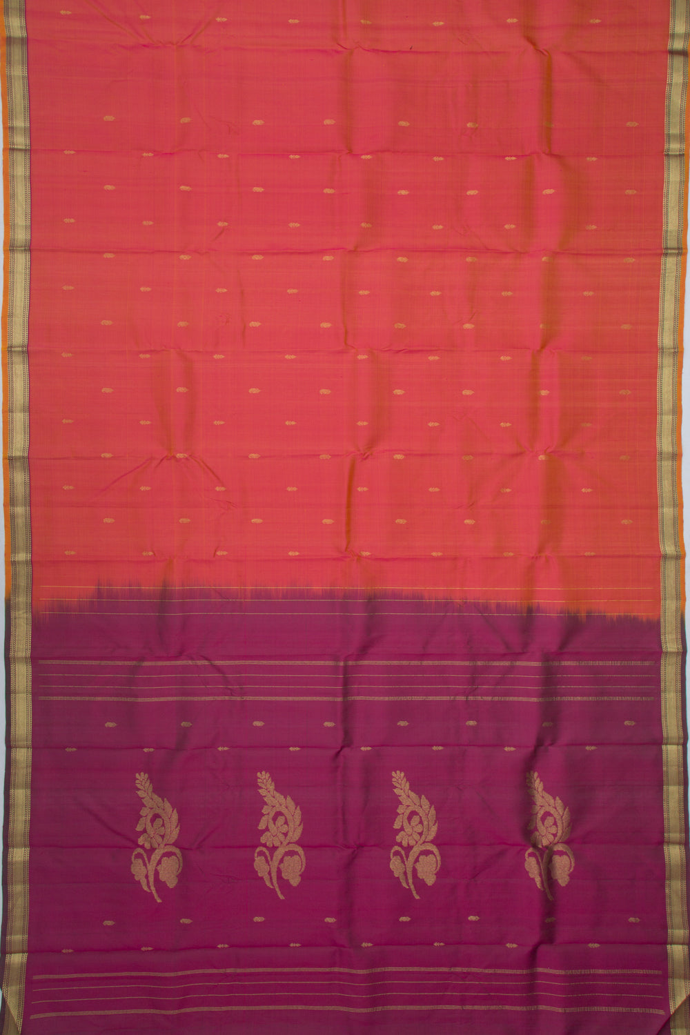Kanchipuram Silk Butta Dual Tone Pink And Mustard Yellow Saree