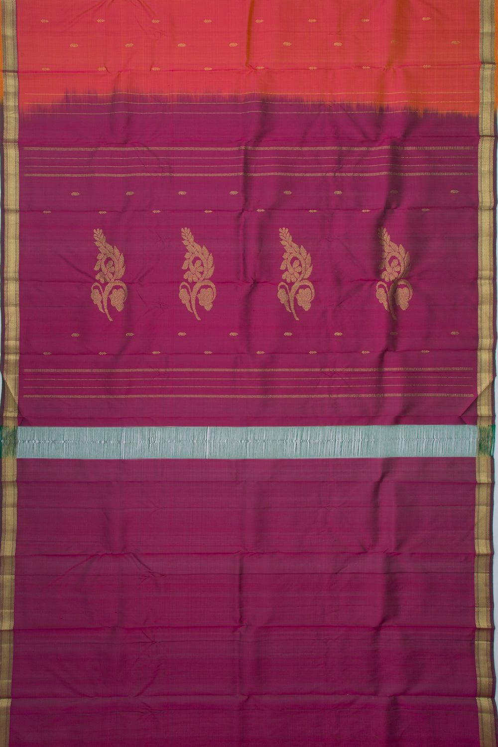 Kanchipuram Silk Butta Dual Tone Pink And Mustard Yellow Saree