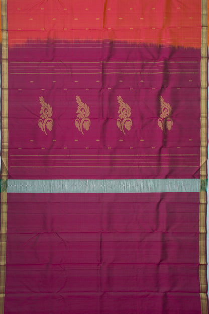 Kanchipuram Silk Butta Dual Tone Pink And Mustard Yellow Saree