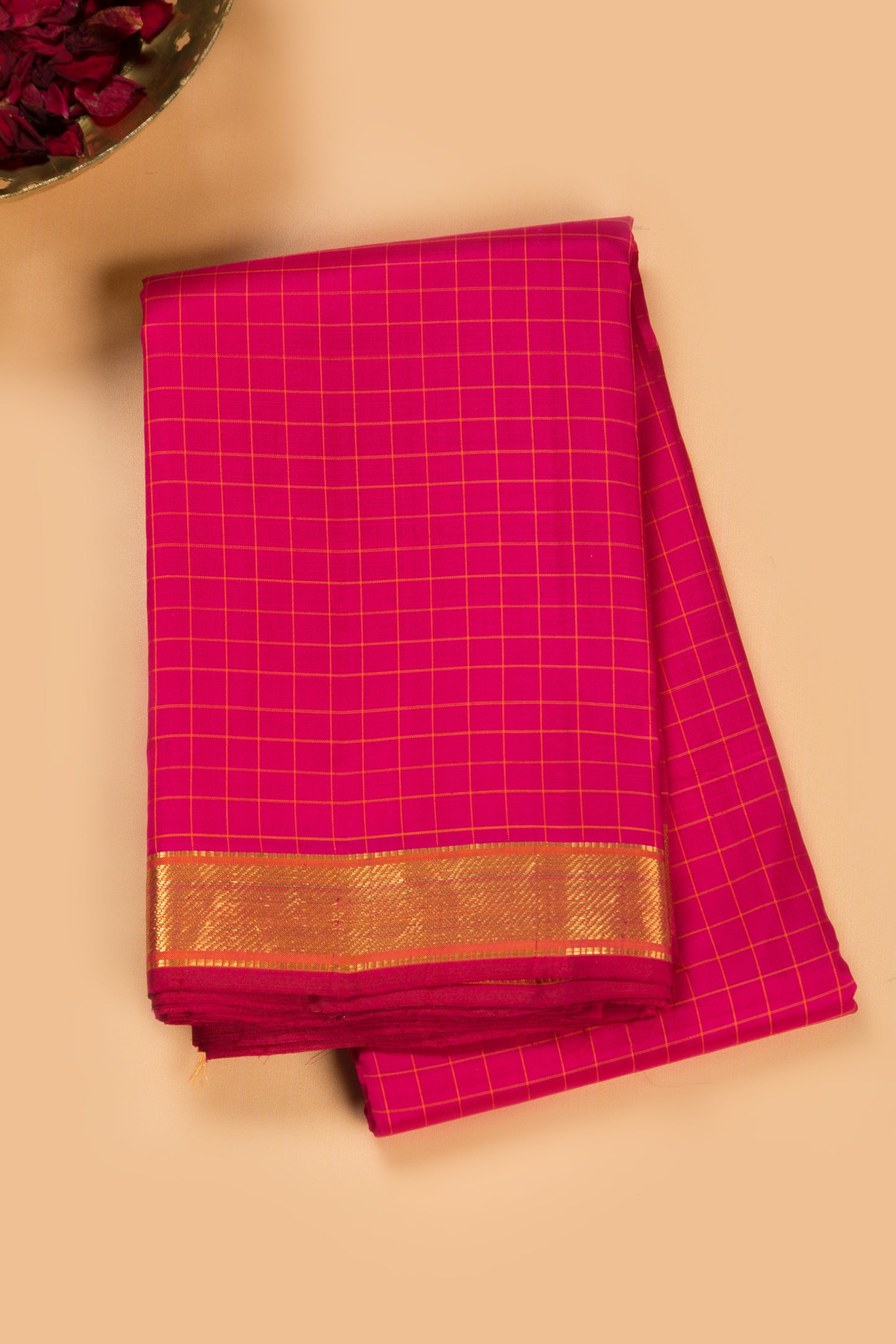 Kanchipuram Silk Checks Pink Saree