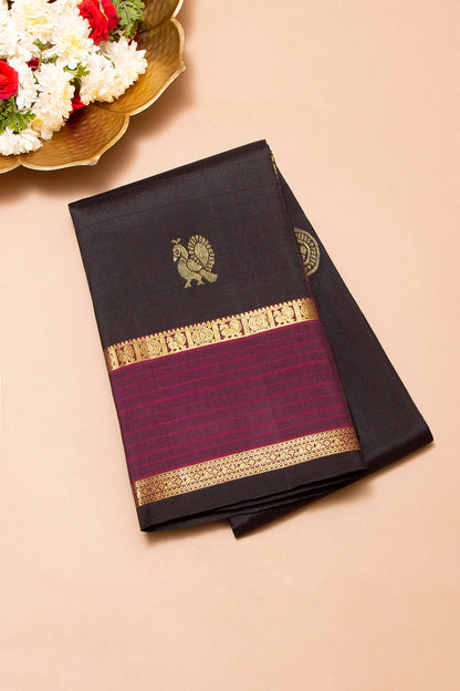 Taranga Kanchi Silk Butta Dark Brown Saree