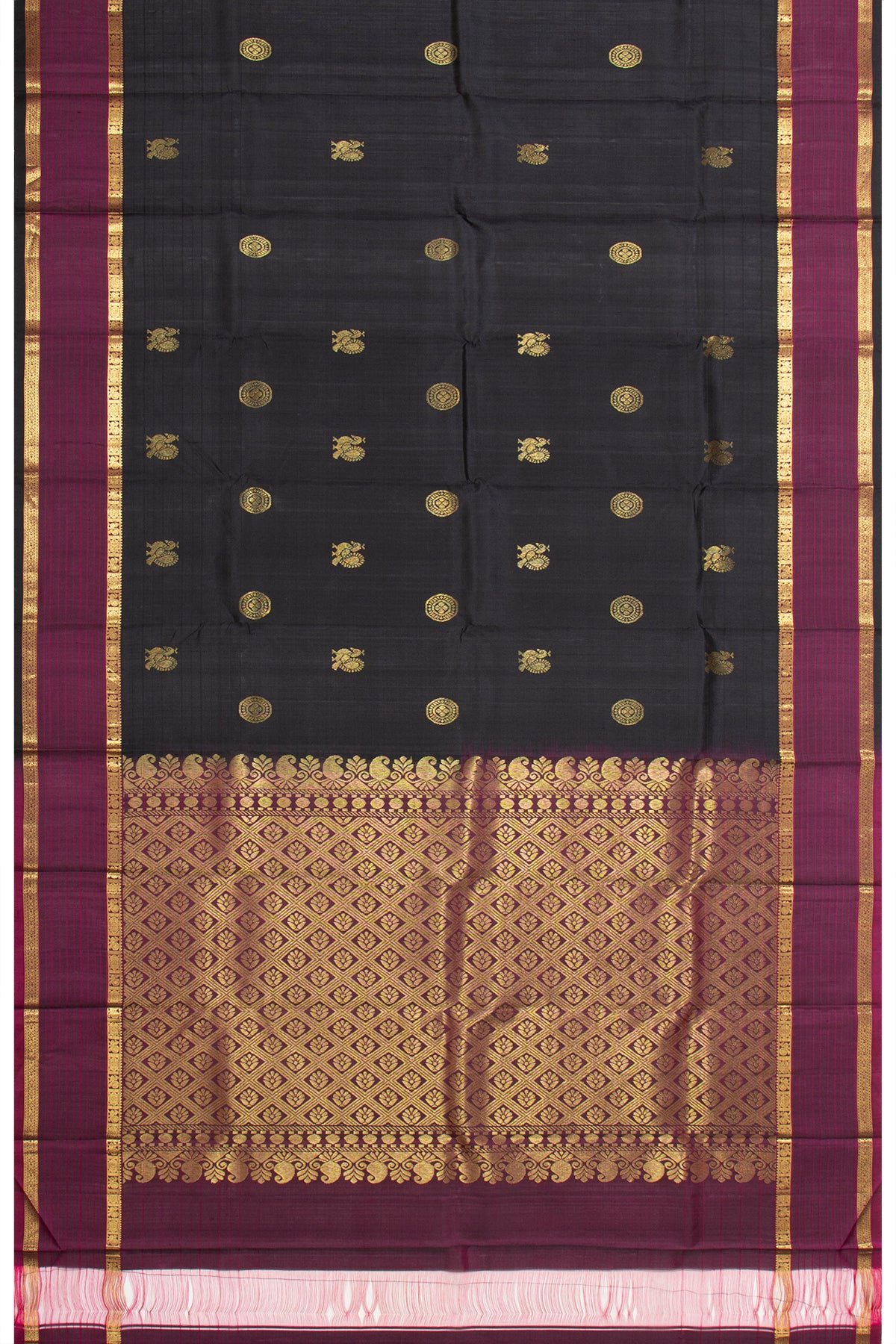 Taranga Kanchi Silk Butta Dark Brown Saree