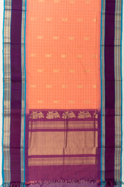 Chettinad Cotton Checks And Butta Pastel Orange Saree