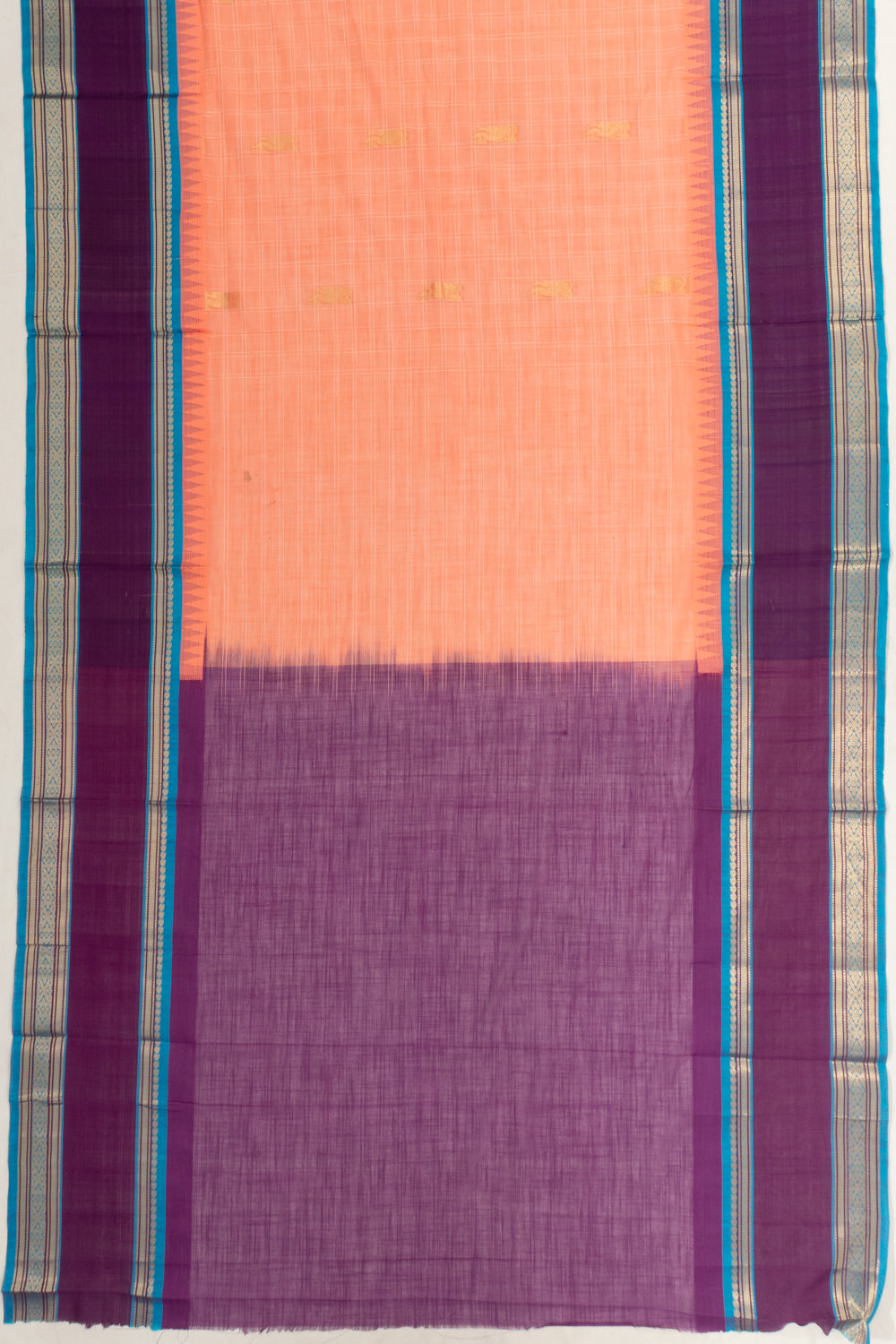 Chettinad Cotton Checks And Butta Pastel Orange Saree