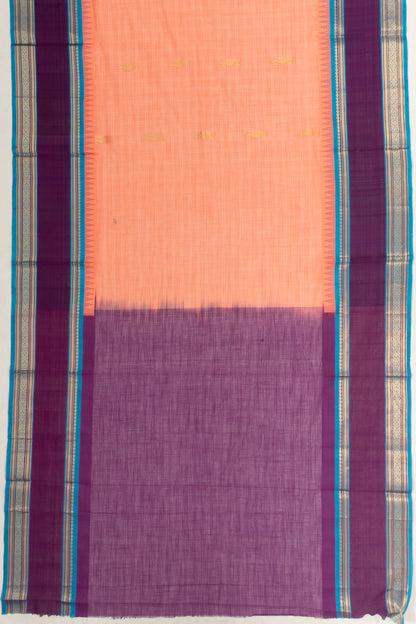 Chettinad Cotton Checks And Butta Pastel Orange Saree