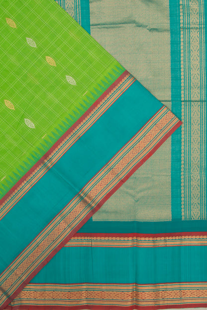 Chettinad Cotton Checks And Butta Pastel Green Saree