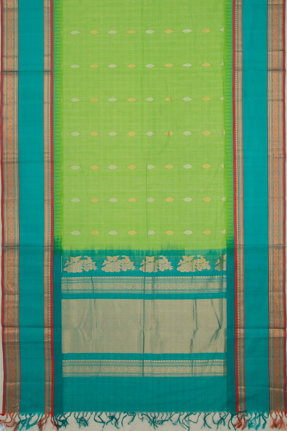 Chettinad Cotton Checks And Butta Pastel Green Saree