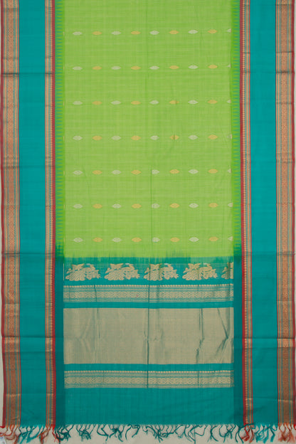Chettinad Cotton Checks And Butta Pastel Green Saree