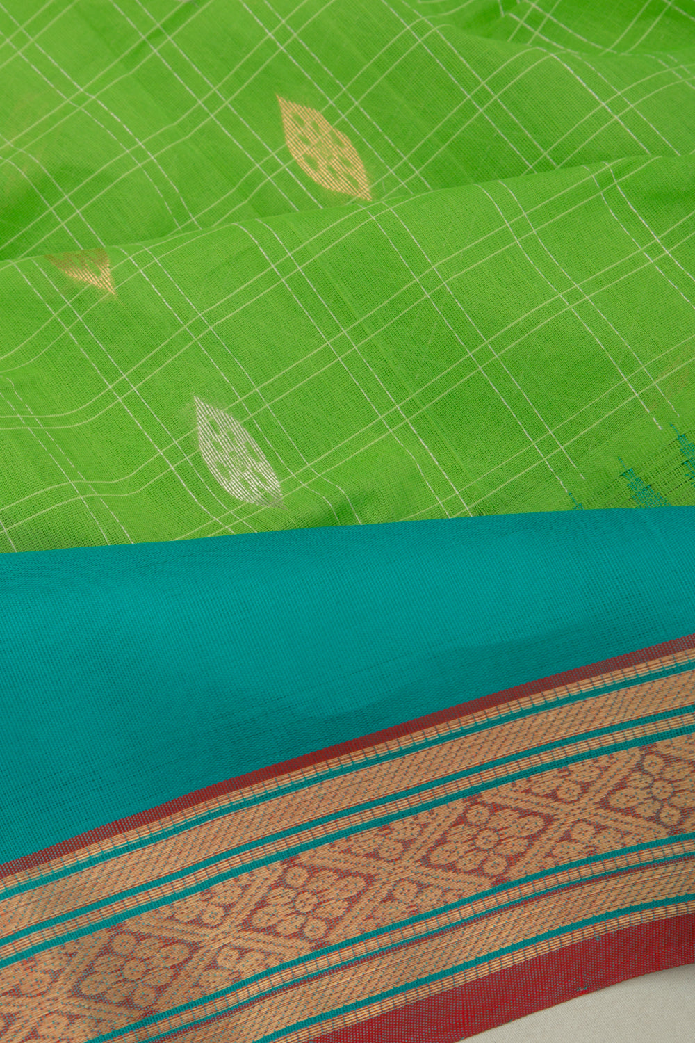 Chettinad Cotton Checks And Butta Pastel Green Saree