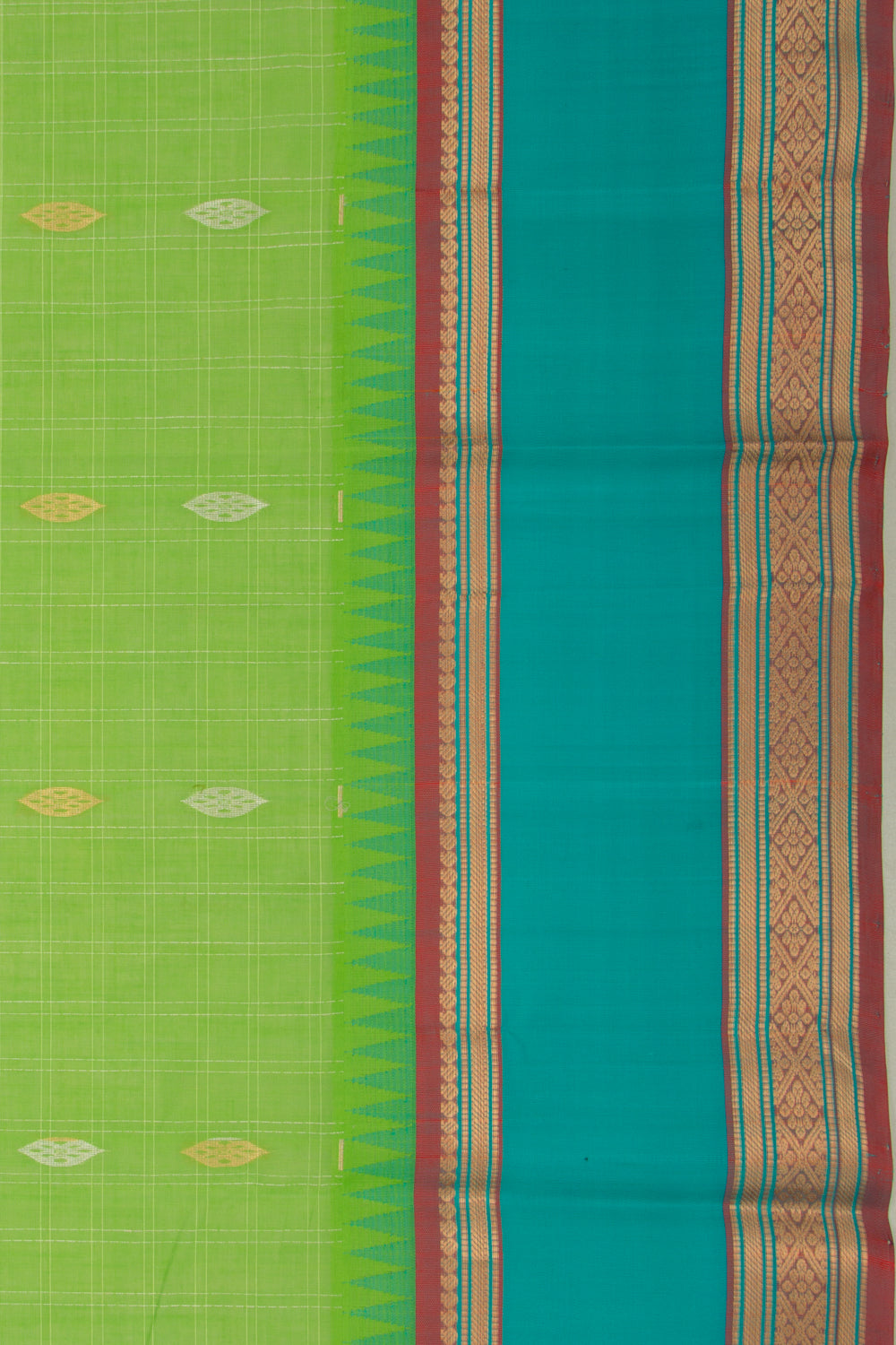 Chettinad Cotton Checks And Butta Pastel Green Saree
