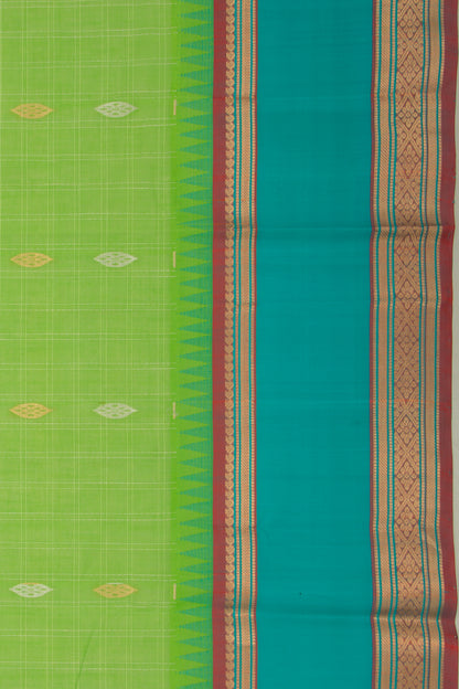 Chettinad Cotton Checks And Butta Pastel Green Saree