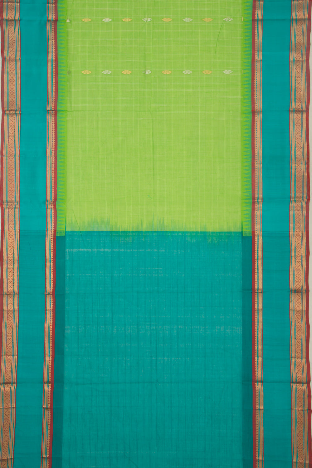 Chettinad Cotton Checks And Butta Pastel Green Saree