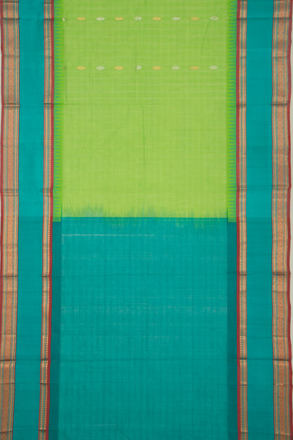 Chettinad Cotton Checks And Butta Pastel Green Saree