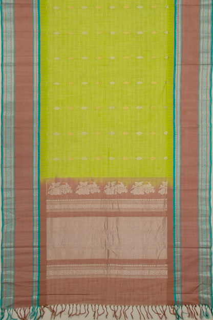 Chettinad Cotton Checks And Butta Pastel Green Saree