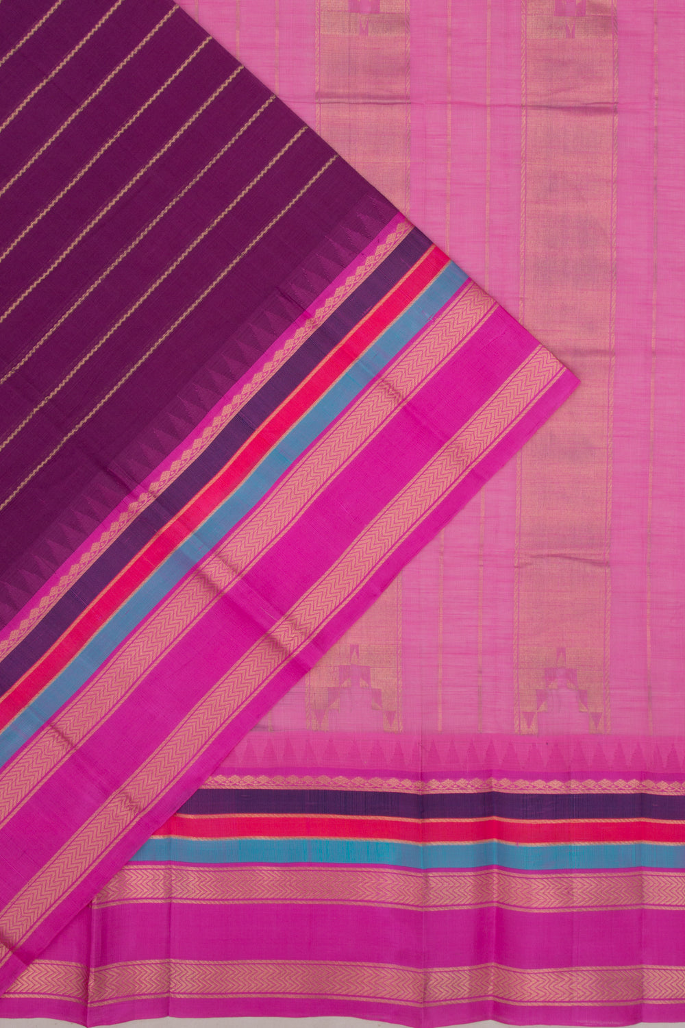Chettinad Cotton Horizontal Lines Purple Saree