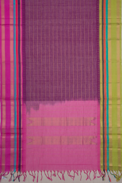 Chettinad Cotton Horizontal Lines Purple Saree