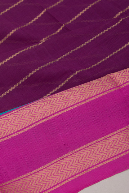 Chettinad Cotton Horizontal Lines Purple Saree