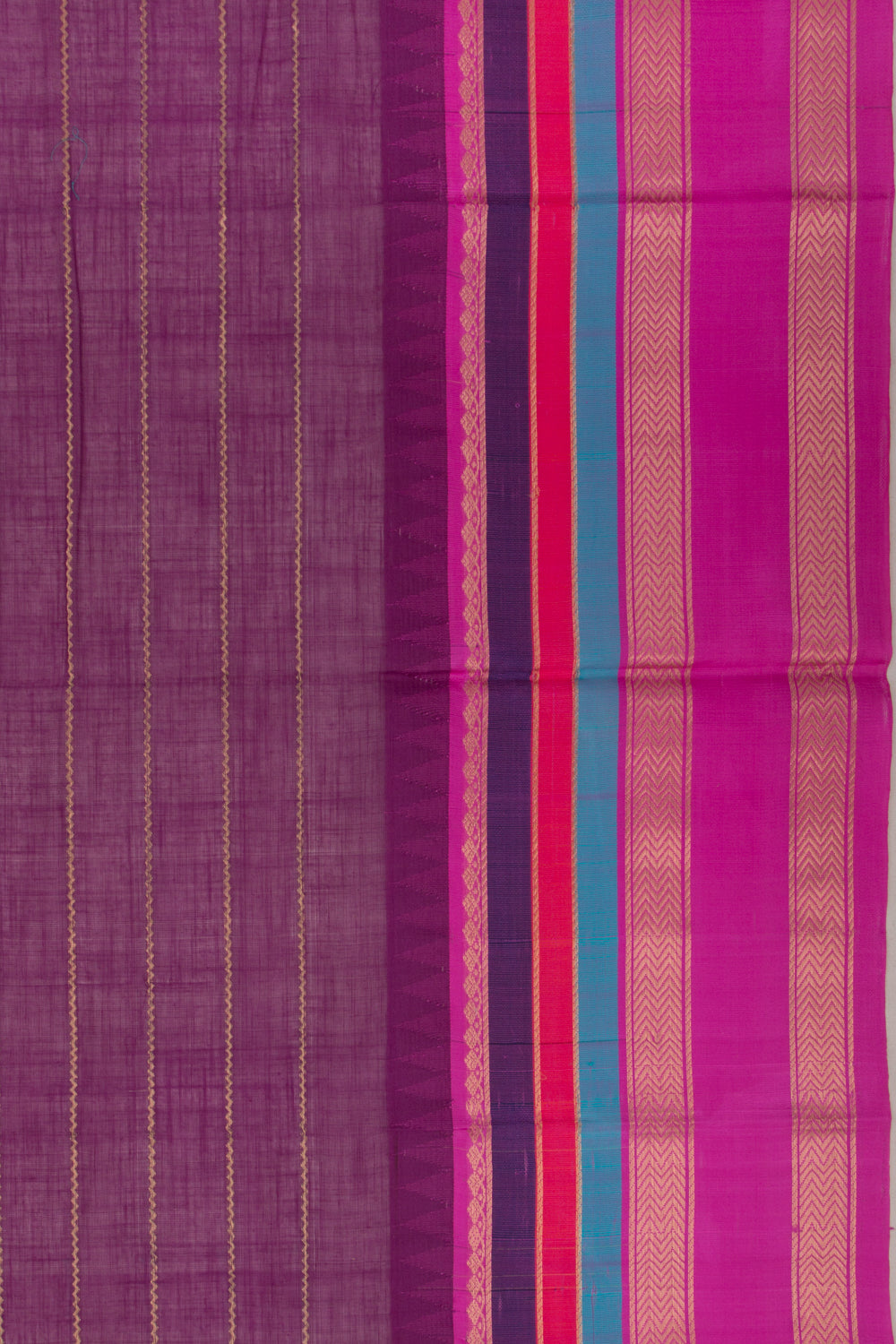Chettinad Cotton Horizontal Lines Purple Saree