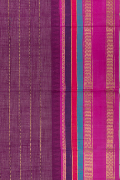 Chettinad Cotton Horizontal Lines Purple Saree