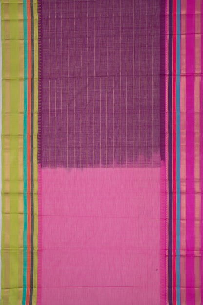 Chettinad Cotton Horizontal Lines Purple Saree