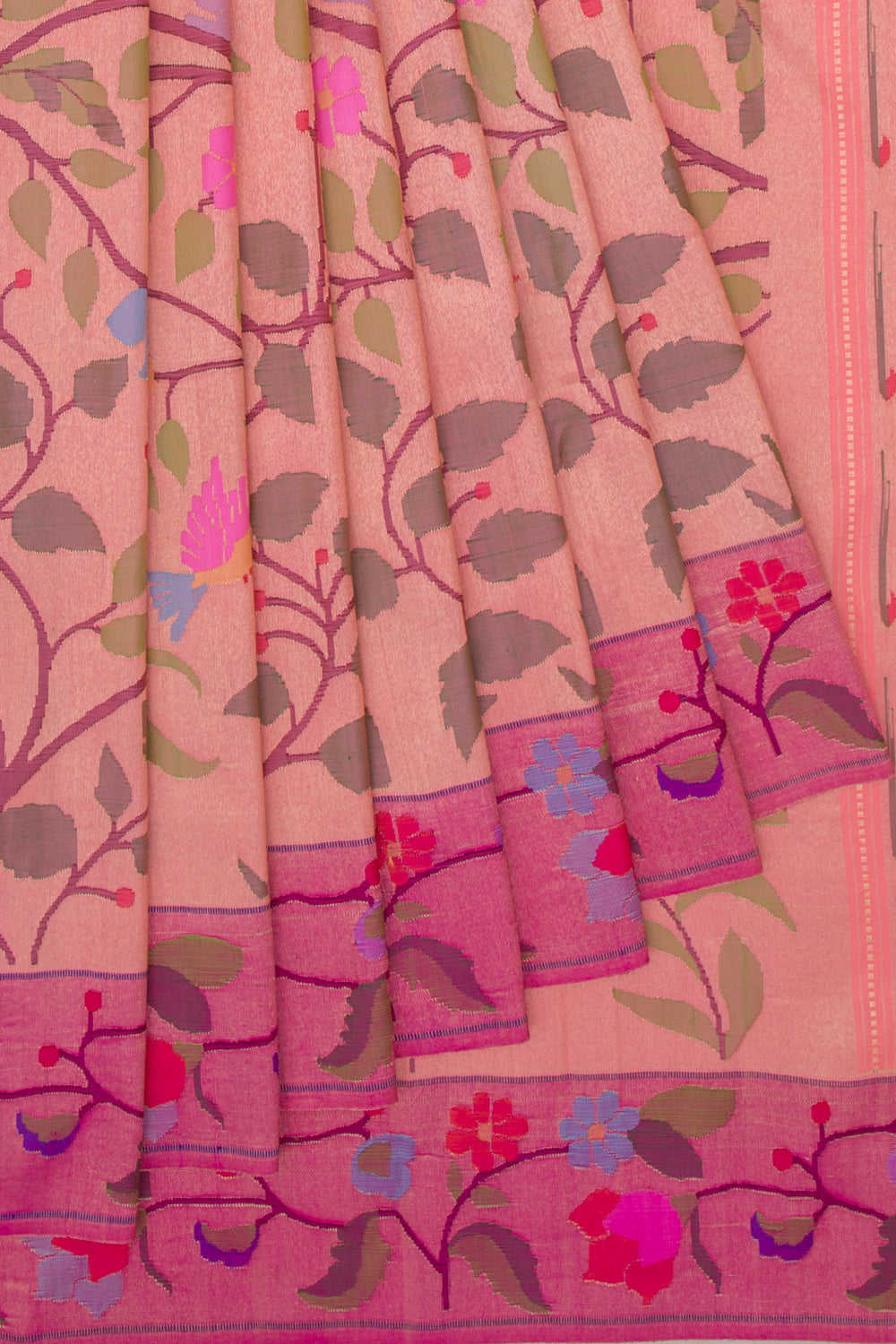 Paithani Silk Tissue All Over Peach Saree