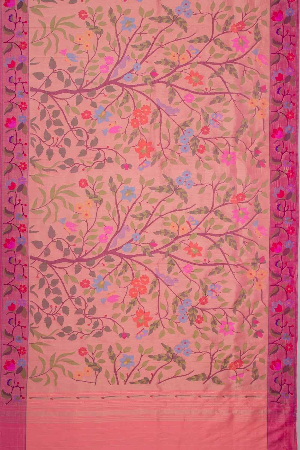 Paithani Silk Tissue All Over Peach Saree