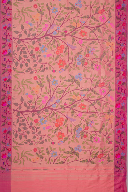 Paithani Silk Tissue All Over Peach Saree
