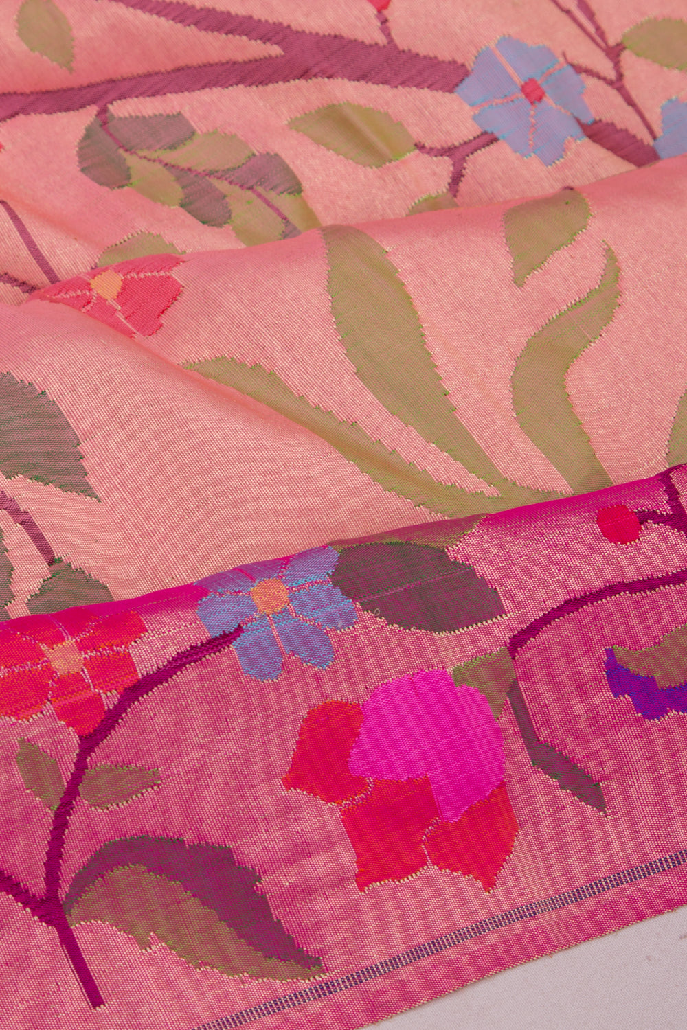 Paithani Silk Tissue All Over Peach Saree