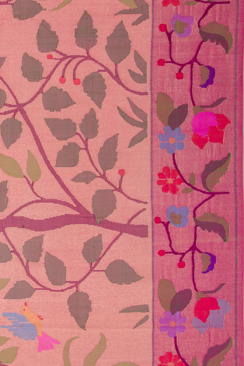 Paithani Silk Tissue All Over Peach Saree