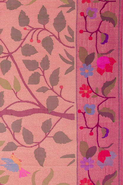 Paithani Silk Tissue All Over Peach Saree