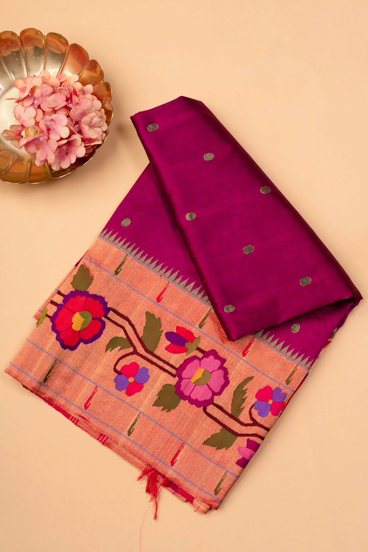 Paithani Silk Butta Purple Saree With Floral Border