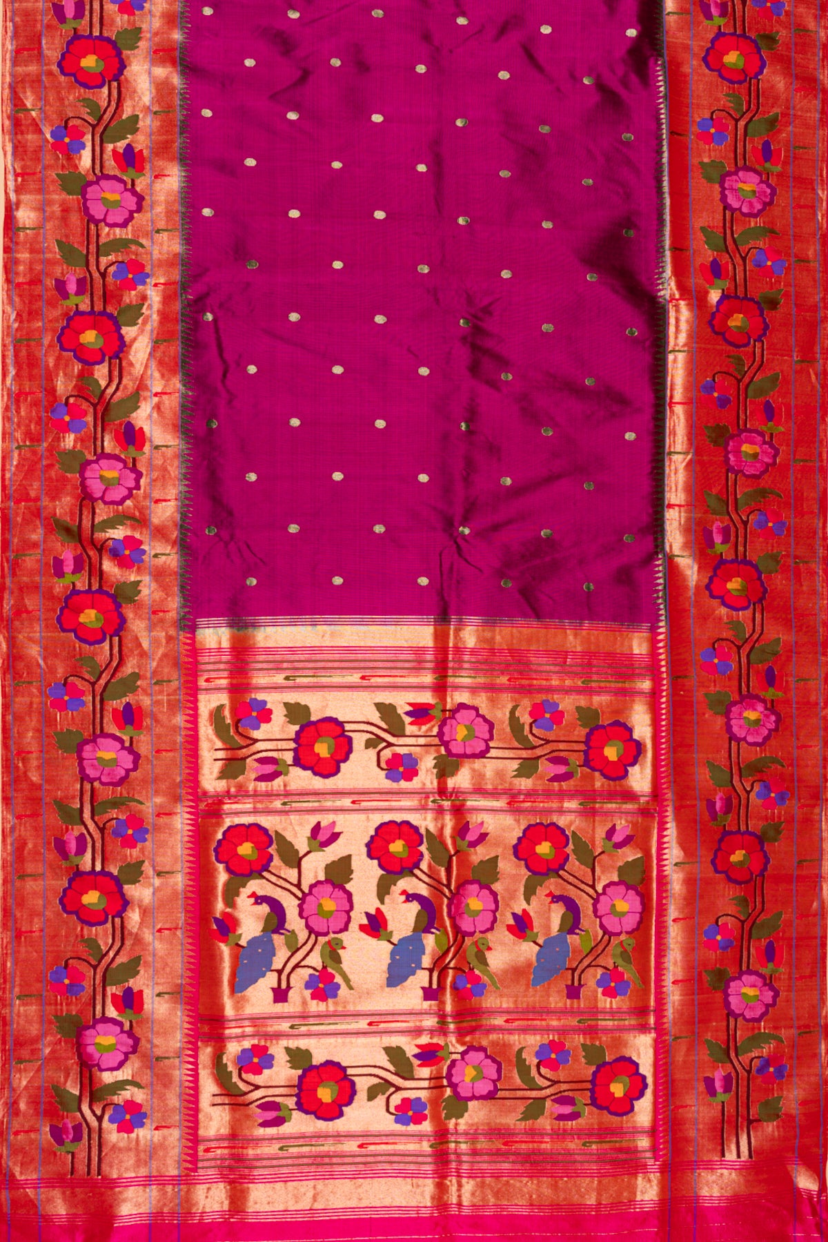 Paithani Silk Butta Purple Saree With Floral Border