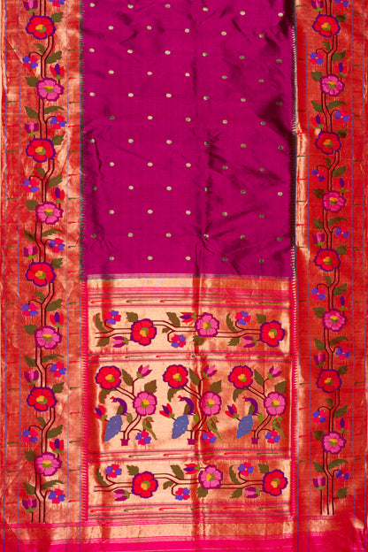 Paithani Silk Butta Purple Saree With Floral Border