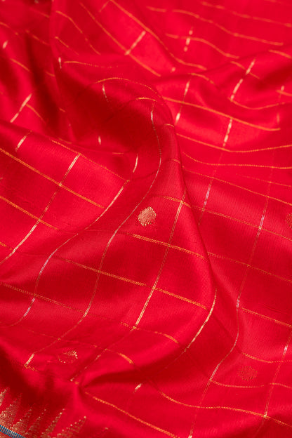 Paithani Silk Checks Red Saree With Morachi Border