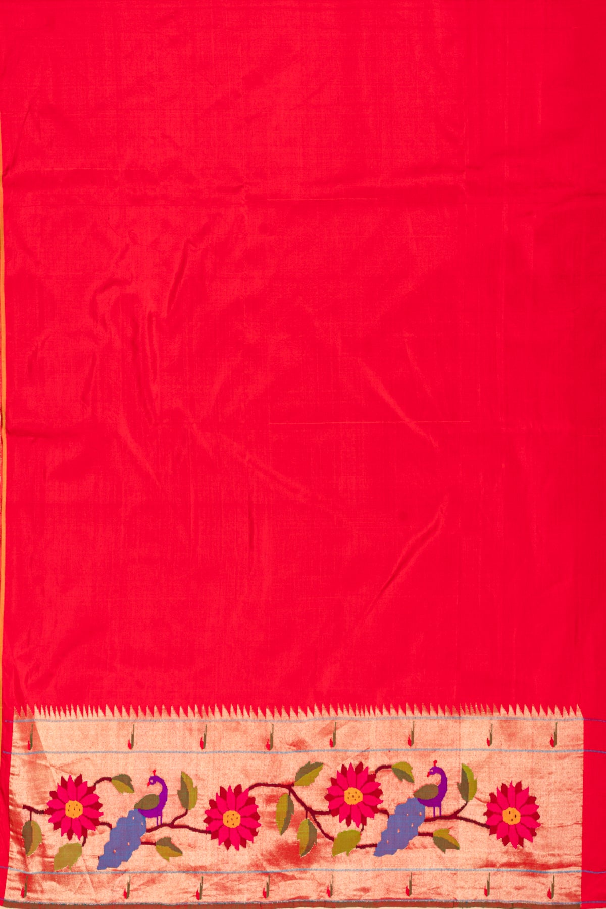 Paithani Silk Checks Red Saree With Morachi Border