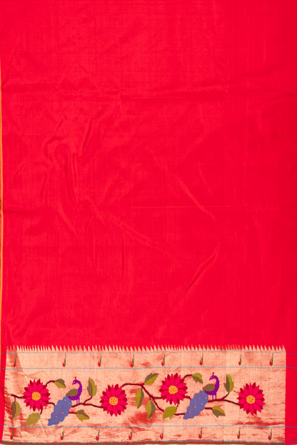 Paithani Silk Checks Red Saree With Morachi Border