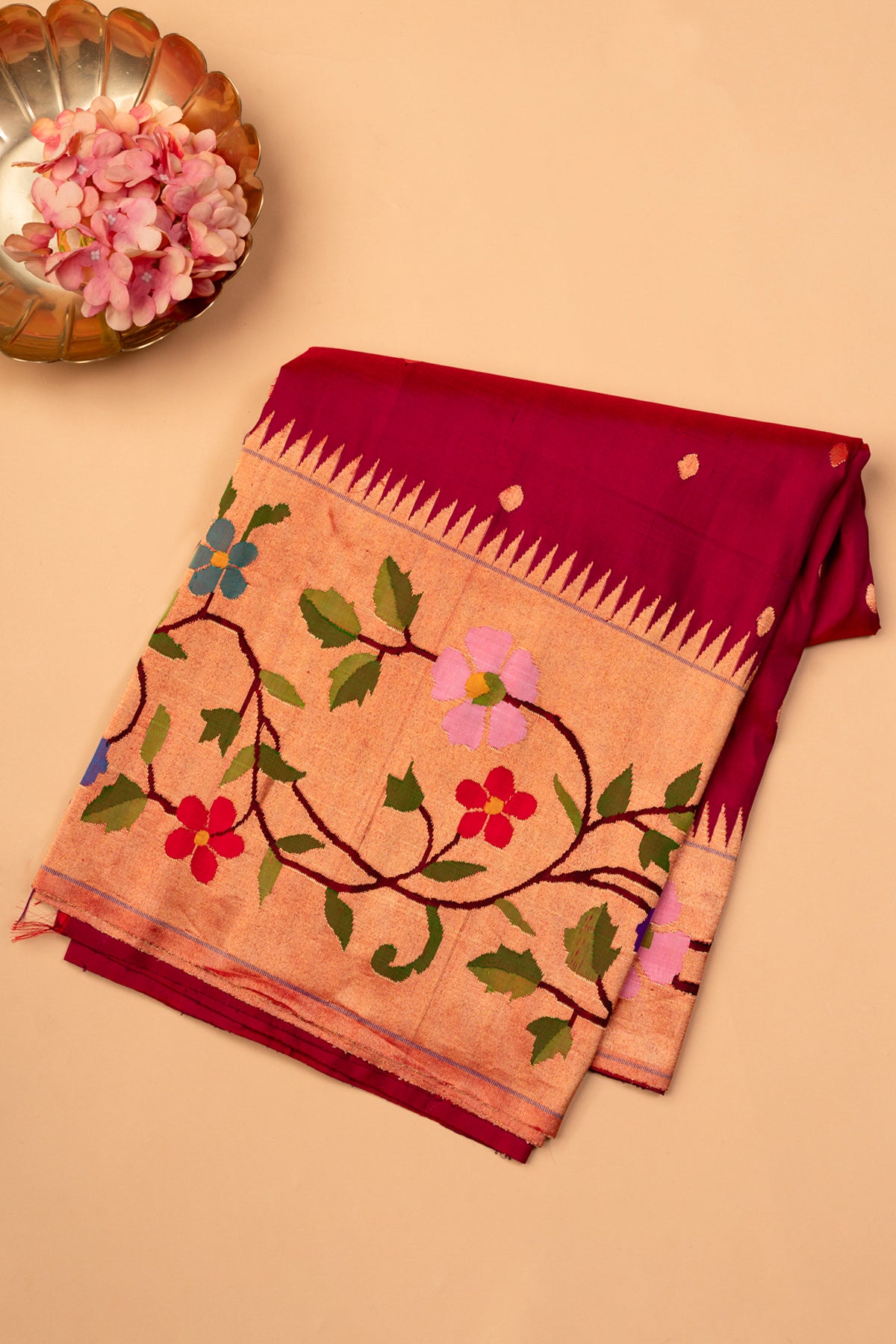 Paithani Silk Butta Maroon Saree With Morachi Border