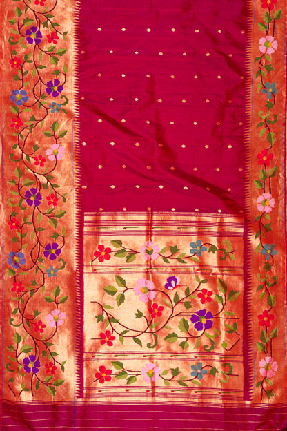 Paithani Silk Butta Maroon Saree With Morachi Border