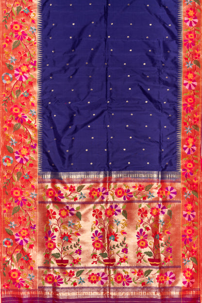 Paithani Silk Butta Royal Blue Saree With Morachi Border
