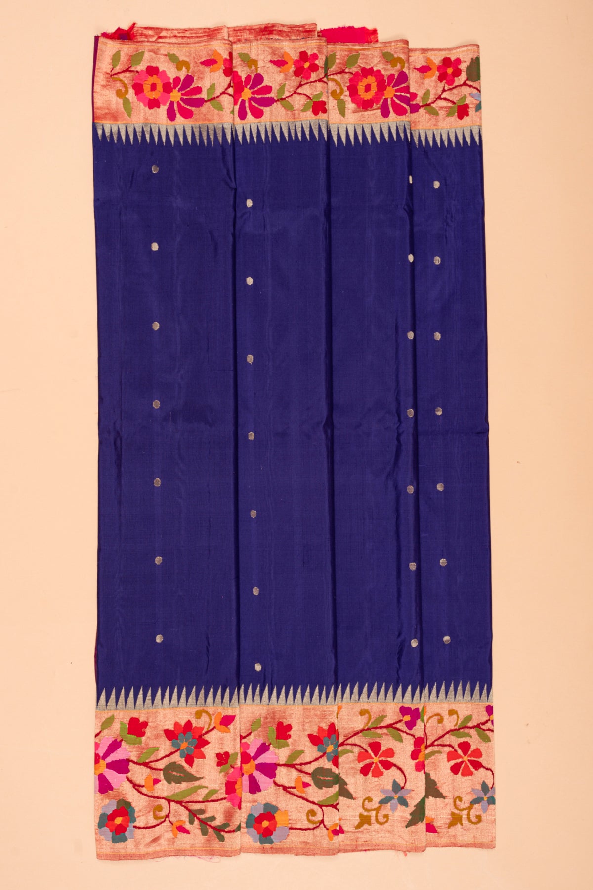 Paithani Silk Butta Royal Blue Saree With Morachi Border