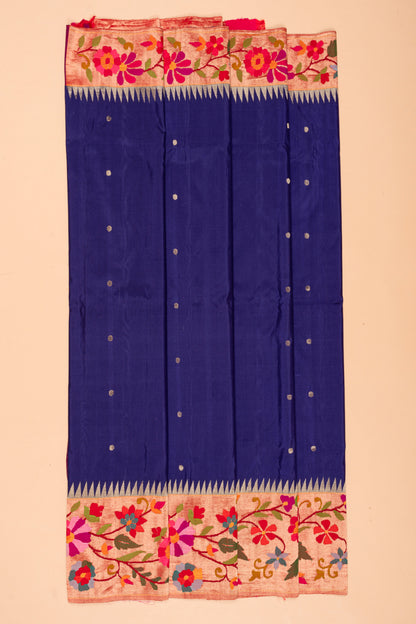 Paithani Silk Butta Royal Blue Saree With Morachi Border