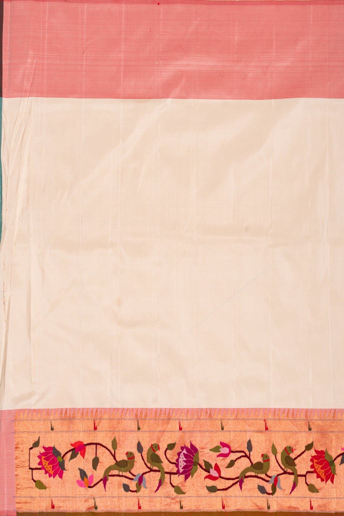 Paithani Silk Butta Off White Saree With Kamal Pushpa And Muniya Border