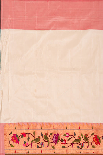 Paithani Silk Butta Off White Saree With Kamal Pushpa And Muniya Border
