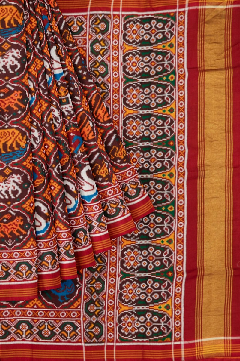 Patan Patola Silk Double Ikat 9 Figure Maroon Saree